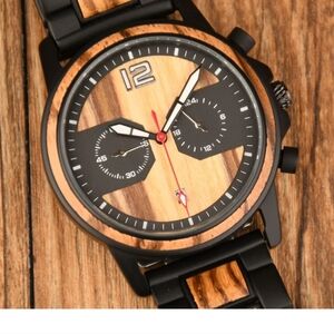 Black Matte Finish Chronograph With Zebra Wood Accents And Bezel